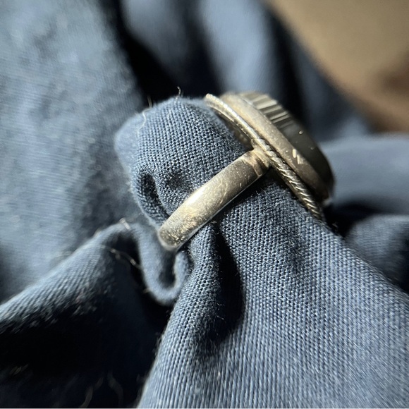 Sterling Silver 926 Large Faceted Oval Banded Agate Stone Ring 6.5 - Picture 7 of 9